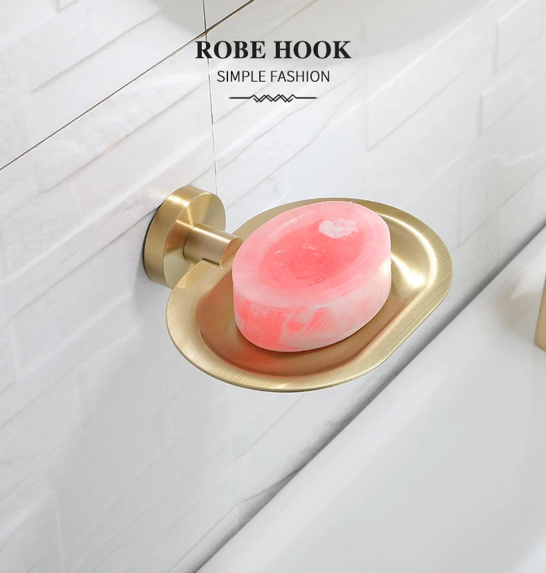 Soap Dish holder for Kitchen Bathroom Accessories Wall Mount Soap Dispenser Soap Rack With Glass Dish Metal Soap Holder Gold