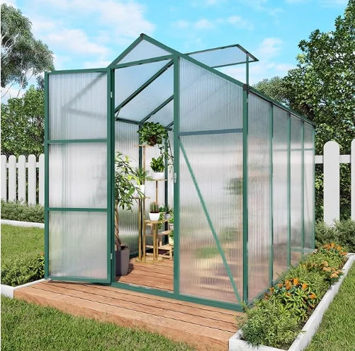 6*8FT  Free Shipping in Stock Polycarbonate Greenhouse with Stronger Wind Protection and Roof Vent, Walkin  Backyard Sunroom