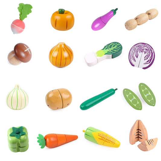 1PCS Wood Toy Magnetic Cutting Vegetables Cooking Food Pretend Play Simulation Kitchen Model Educational Toys For Children Kids