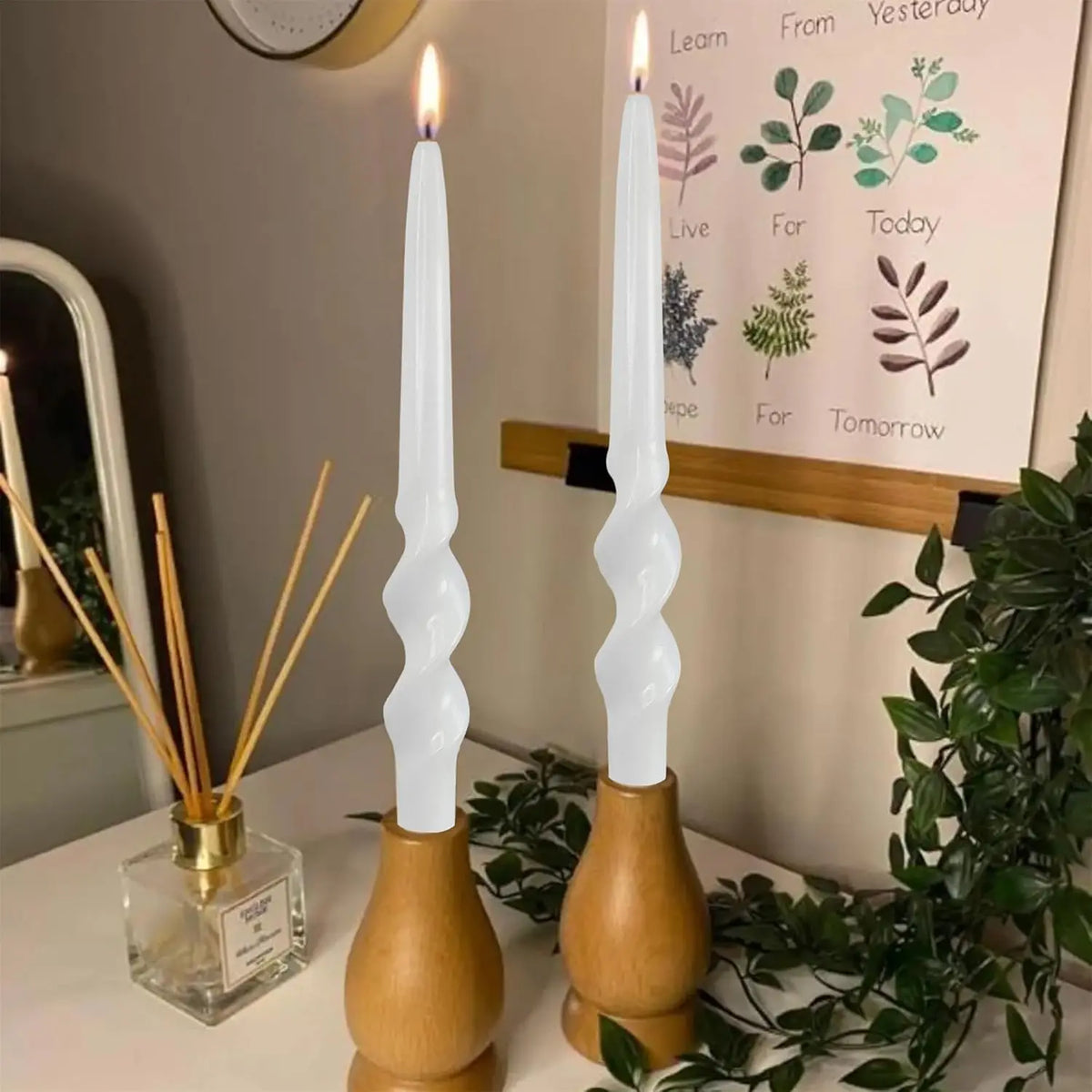 6pcs 10-Inch White Spiral Taper Candles Long Candle Stick Twisted Design for Home Decor Women's Gifts (23D6P-WHITE)