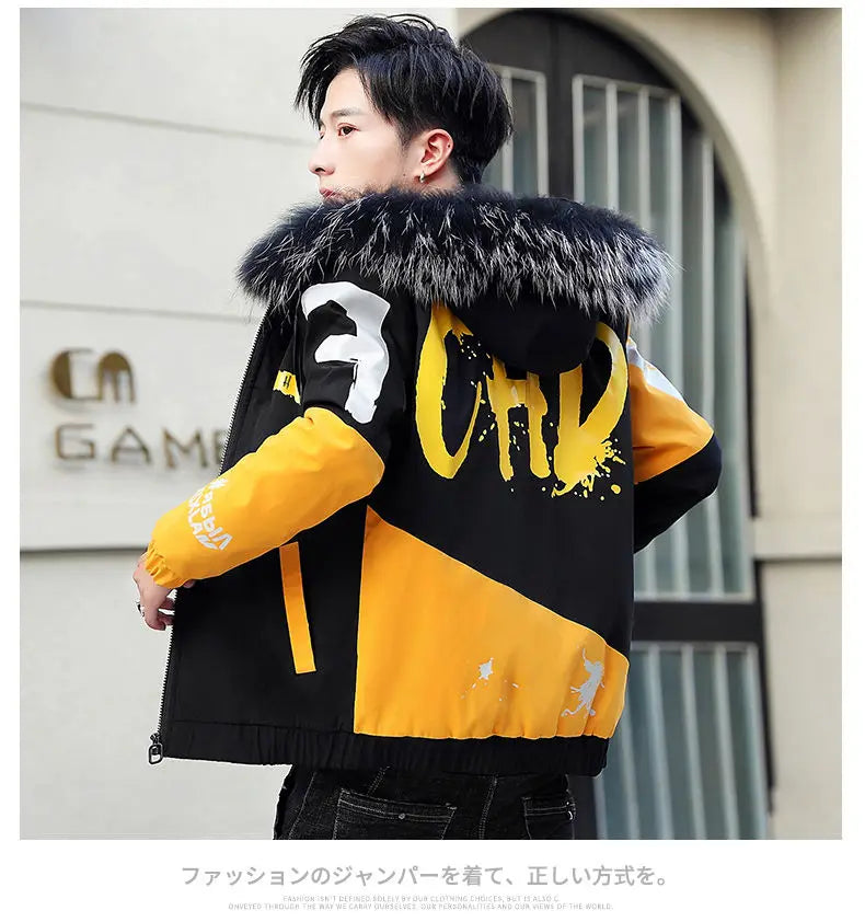 2023 Fashion Winter Jacket Men Big Cool Fur Collar Casual Parka Outwear Thicken Warm Hooded Coat Mens Winter Jackets And Coats