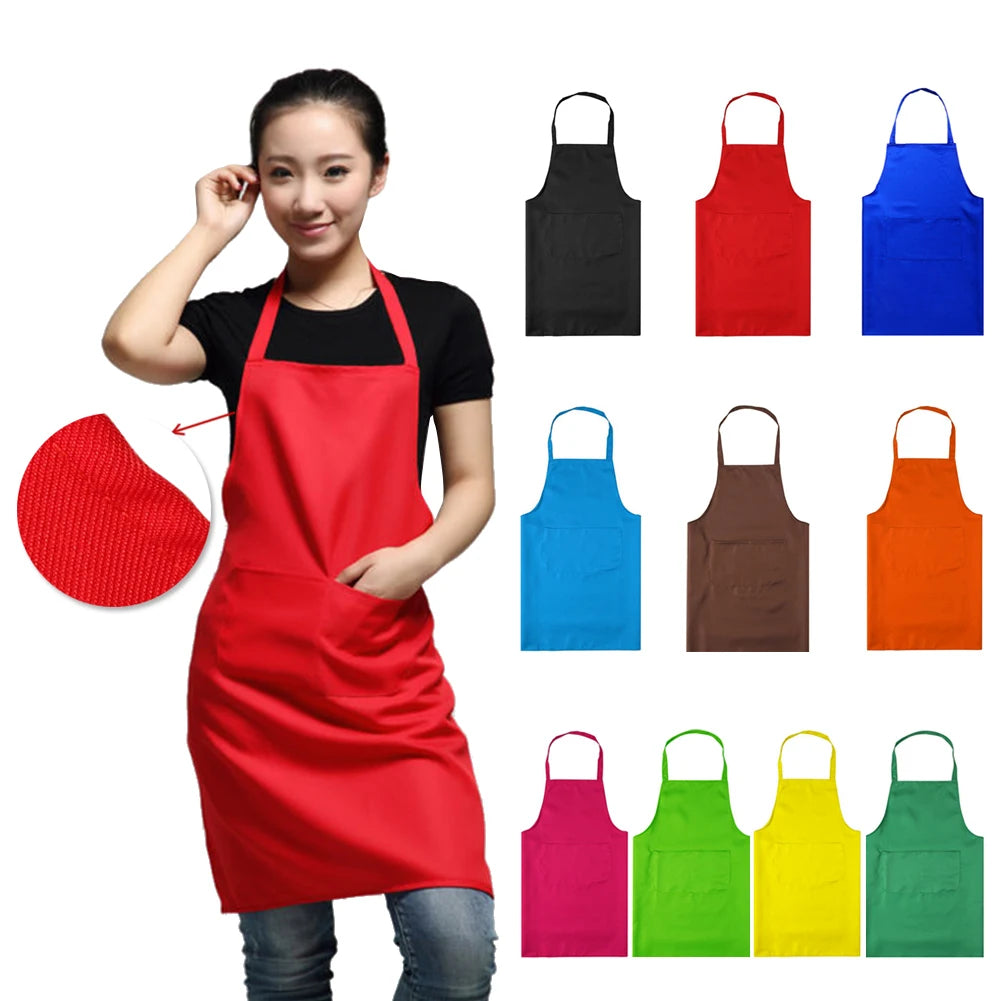 Polyester+ Cotton Blend Sleeveless Apron  Black Red Coffee Orange Anti-wear Cooking Kitchen Bib Women Men Aprons With Big Pocket