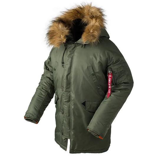 2025 Winter N3B puffer men long Куртка аляска coat military fur hood warm tactical bomber army korean thick parka
