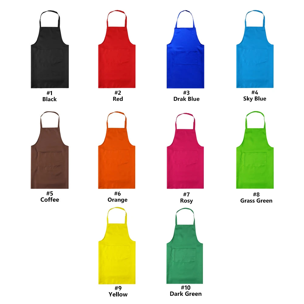 Polyester+ Cotton Blend Sleeveless Apron  Black Red Coffee Orange Anti-wear Cooking Kitchen Bib Women Men Aprons With Big Pocket