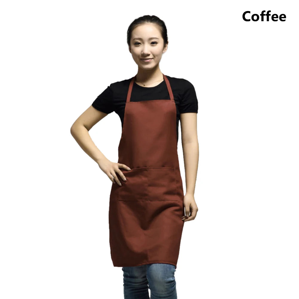 Polyester+ Cotton Blend Sleeveless Apron  Black Red Coffee Orange Anti-wear Cooking Kitchen Bib Women Men Aprons With Big Pocket