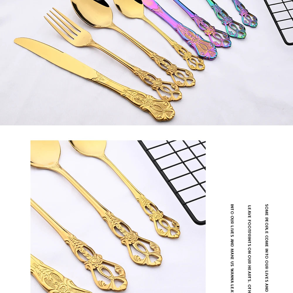 Royal Flatware Cutlery Set Silver Stainless Steel Dinnerware Western KnifeTea Spoon Fork Silverware Tableware Kitchen Set