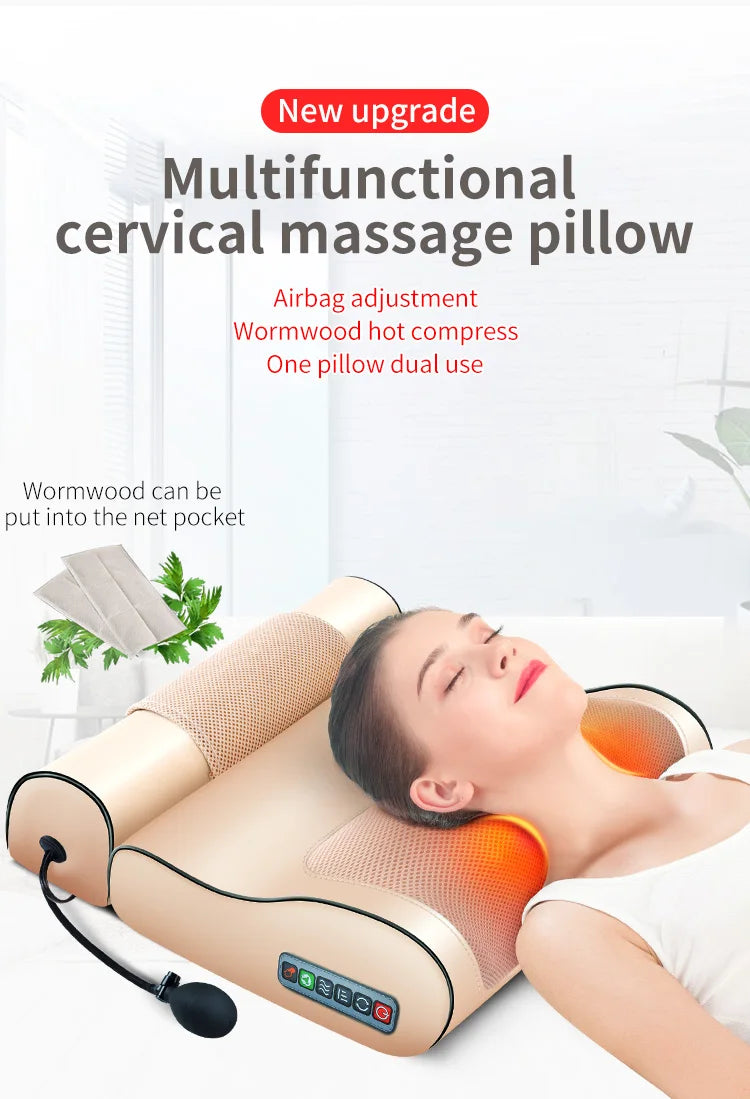 Jinkairui 2 in 1 Newest Upgrade Cervical Traction and Neck Massager Pillow Wormwood Relieve Pain Promote Sleep Solve Insomnia
