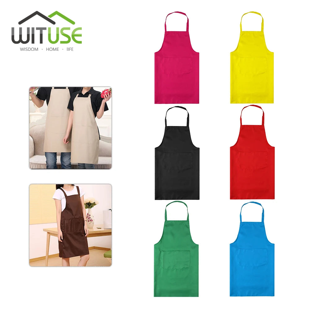 Polyester+ Cotton Blend Sleeveless Apron  Black Red Coffee Orange Anti-wear Cooking Kitchen Bib Women Men Aprons With Big Pocket