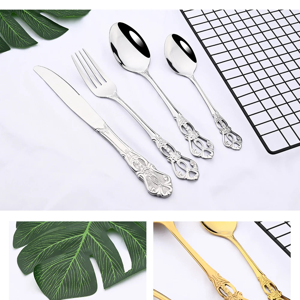 Royal Flatware Cutlery Set Silver Stainless Steel Dinnerware Western KnifeTea Spoon Fork Silverware Tableware Kitchen Set