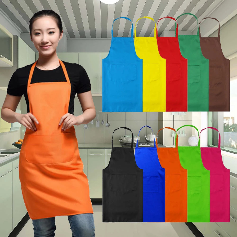 Polyester+ Cotton Blend Sleeveless Apron  Black Red Coffee Orange Anti-wear Cooking Kitchen Bib Women Men Aprons With Big Pocket