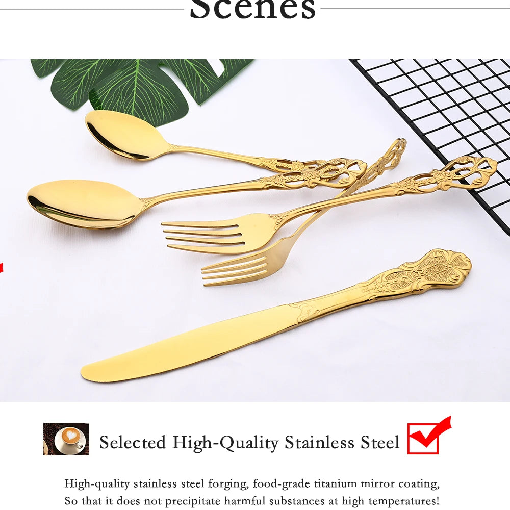 Royal Flatware Cutlery Set Silver Stainless Steel Dinnerware Western KnifeTea Spoon Fork Silverware Tableware Kitchen Set