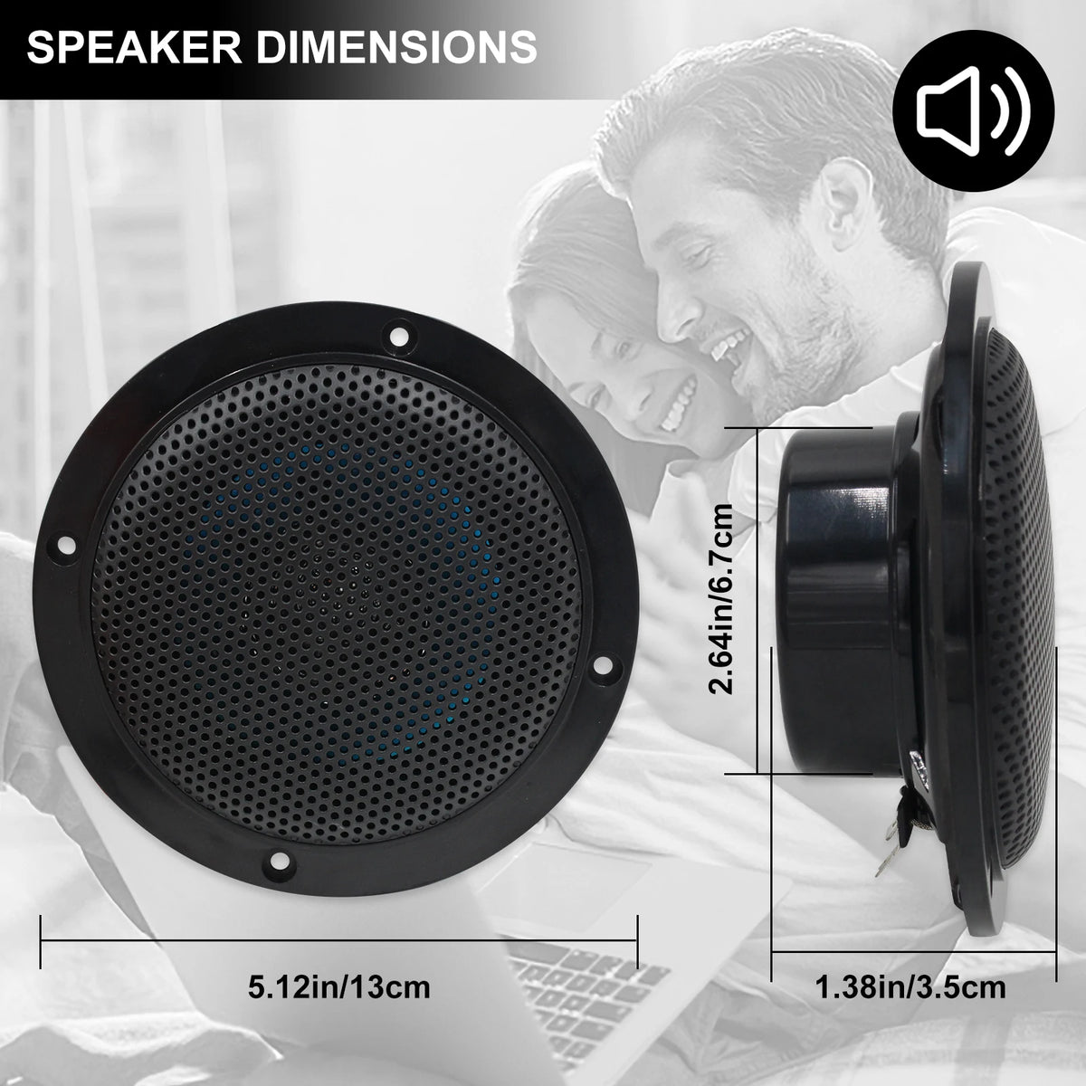 Herdio 4'' Waterproof Marine Bluetooth Ceiling Speakers For Bathroom Kitchen Home Outdoor Camper Golf Cart Boat With Flush Mount