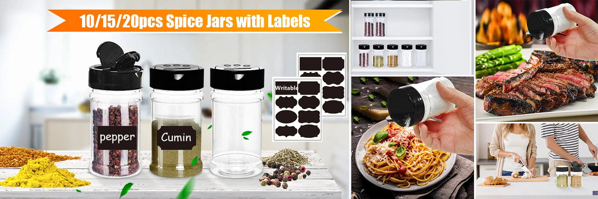 4/10/15/20pcs Spice Jars with Labels Plastic Transparent Spice Bottle Containers for Spice Pepper Salt Cocina Kitchen Spice Jar
