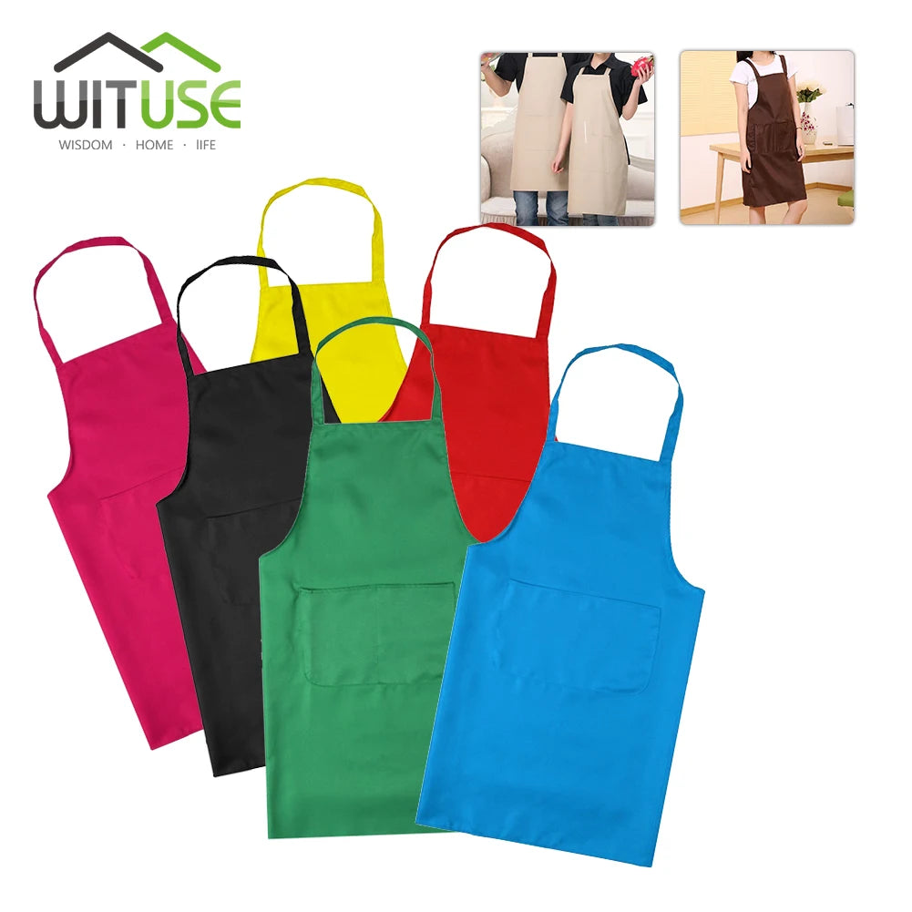 Polyester+ Cotton Blend Sleeveless Apron  Black Red Coffee Orange Anti-wear Cooking Kitchen Bib Women Men Aprons With Big Pocket