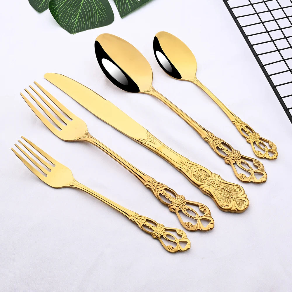Royal Flatware Cutlery Set Silver Stainless Steel Dinnerware Western KnifeTea Spoon Fork Silverware Tableware Kitchen Set