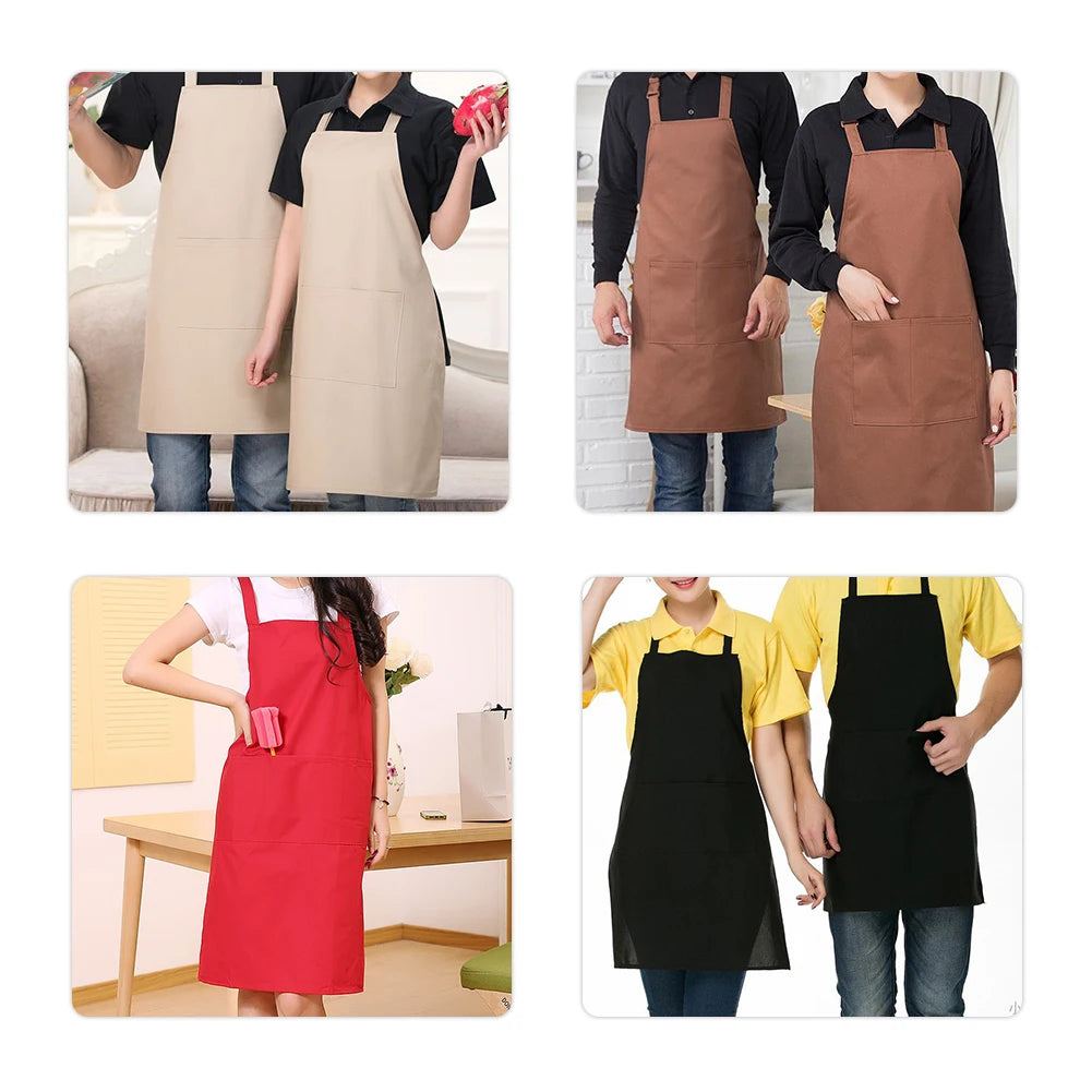 Polyester+ Cotton Blend Sleeveless Apron  Black Red Coffee Orange Anti-wear Cooking Kitchen Bib Women Men Aprons With Big Pocket
