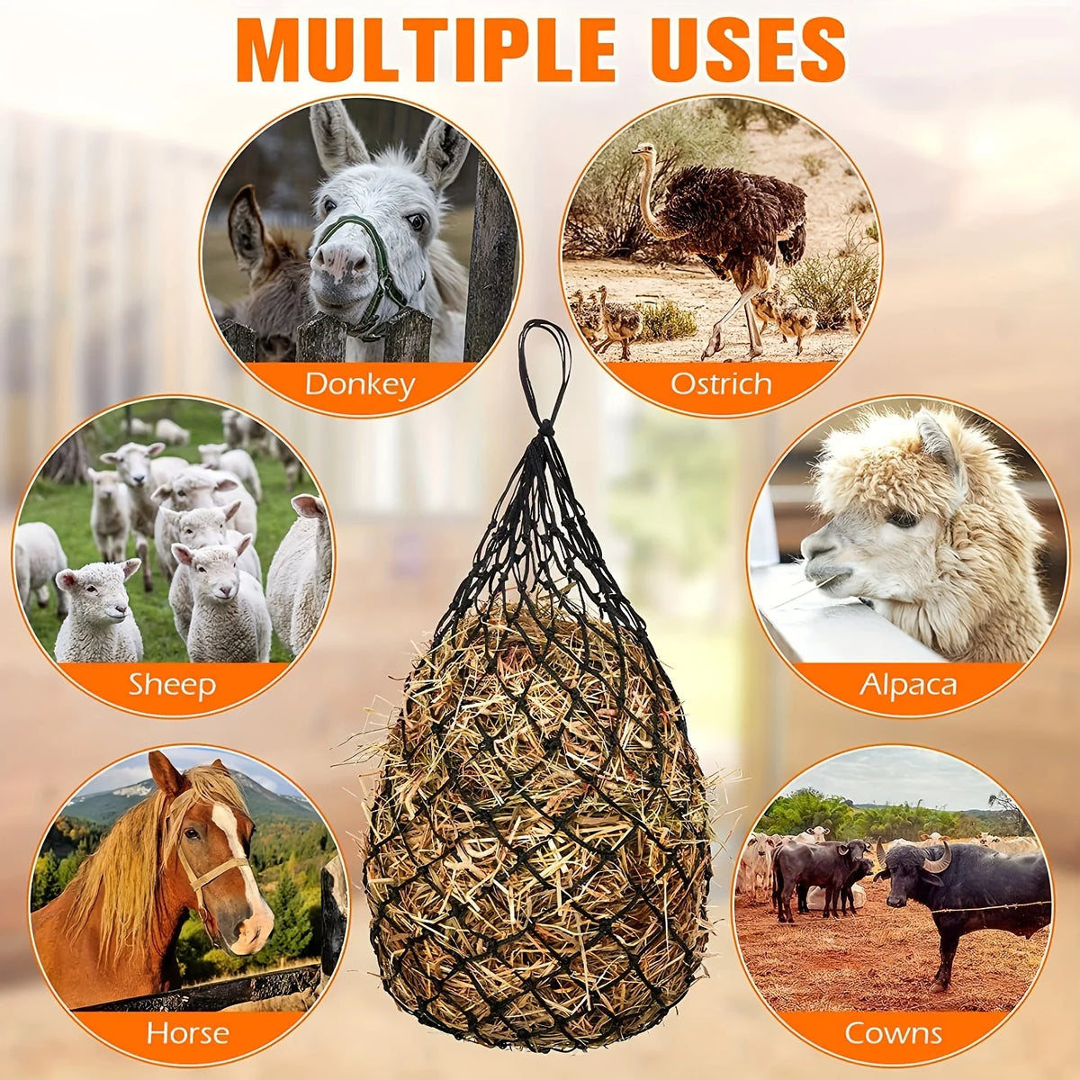 2pcs Horse Hay Net, Slow Feed Hay Bag, Feeding Net for Horse Sheep Donkey