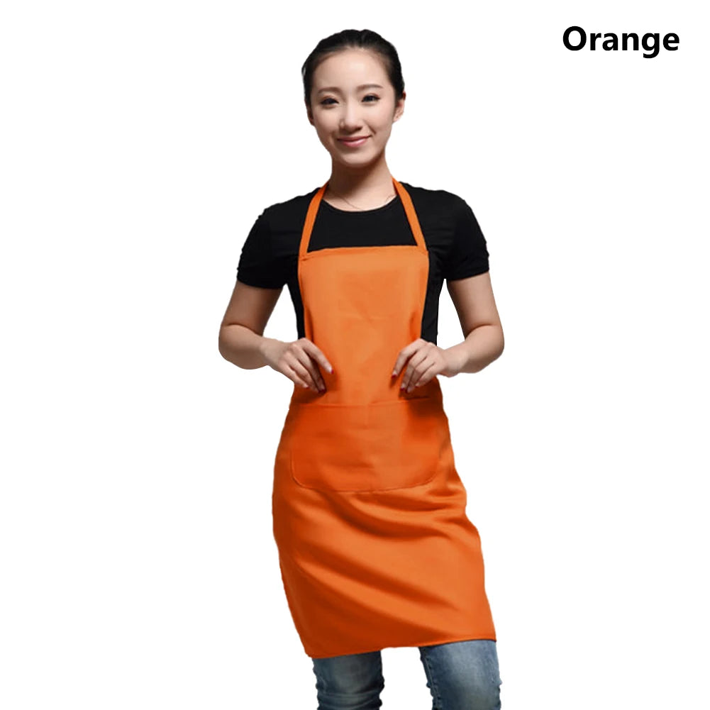 Polyester+ Cotton Blend Sleeveless Apron  Black Red Coffee Orange Anti-wear Cooking Kitchen Bib Women Men Aprons With Big Pocket