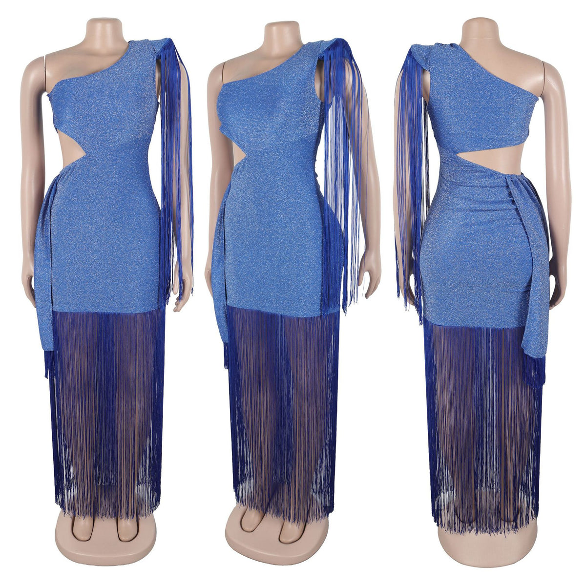 CM.YAYA Women One Shoulder Tassel Sleeveless Long Dress Diagonal Collar Summer Street Evening Sexy Night Party Dresses Vestidos