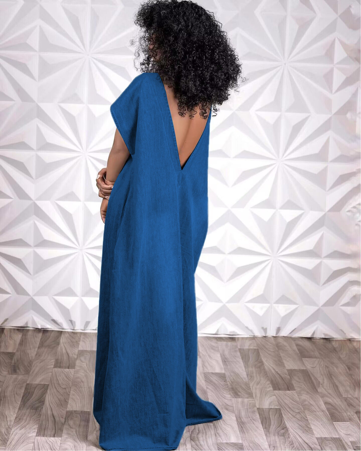 CM.YAYA Vintage Women Fashion Batwing Short Sleeve Denim V-back Loose Slim Maxi Long Dress 2023 High Street Vestido Jean Dresses