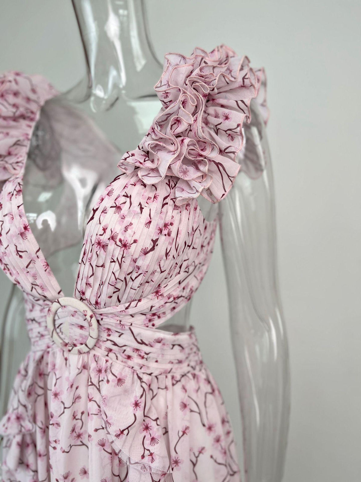 Summer Vacation Sexy Print Long Dress Deep V-Neck Backless Slim Fit Ruffled Floral Dress