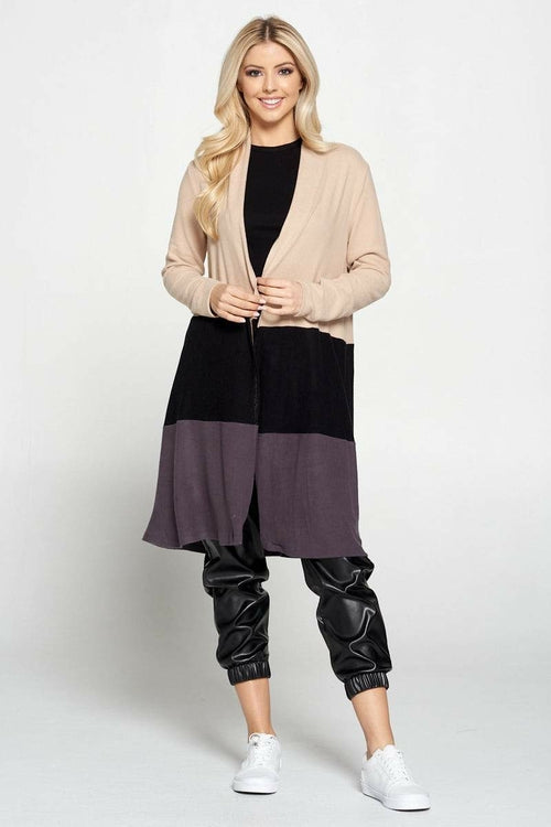 Color Block Open Front Cardigan