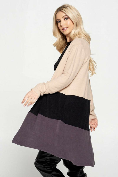 Color Block Open Front Cardigan