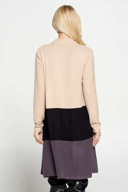 Color Block Open Front Cardigan