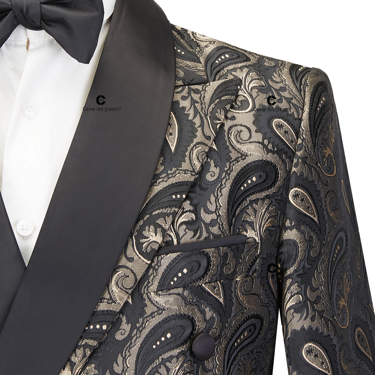 Cenne Des Graoom 2024 New Double-breasted Tuxedo Suits for Men Floral Paisley Jacquard Blazers Pants Wedding Party Wear Prom ﻿