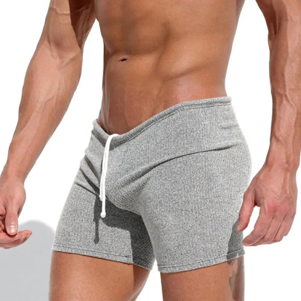 Above Knee Length Pants Men's Summer Drawstring Shorts Slim Fit Above Knee Length Solid Color Vacation Beach Sport Casual
