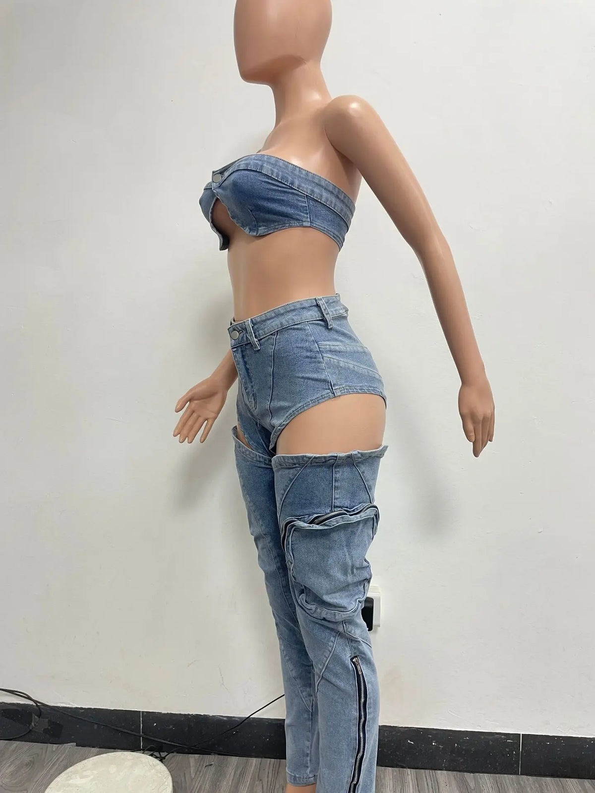 Sexy Denim Bikini Tops Two Piece Sets Matching Outfits 2024 Y2K Streetwear Women Pencil Denim Jean Pant Summer 2 Piece Sets