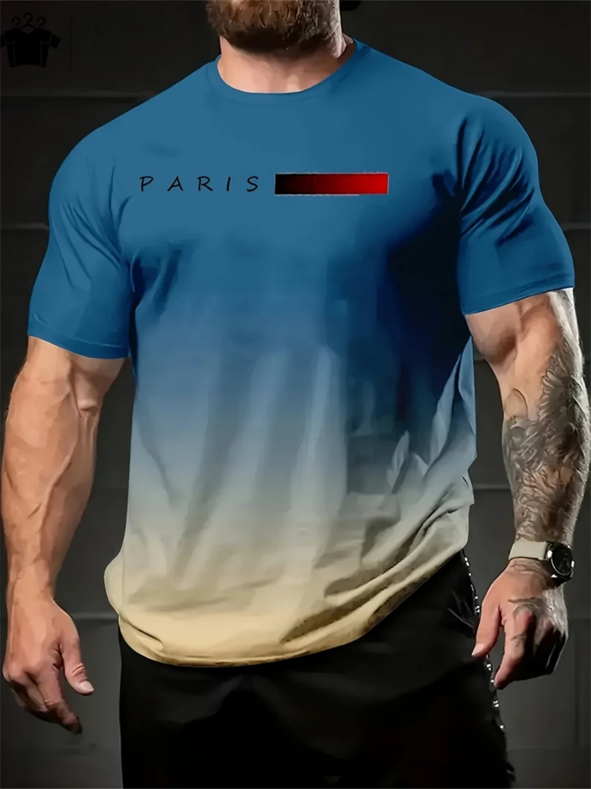 Fashion Summer T-Shirt Gradient Print T Shirt Men Printed T-Shirt Short Sleeve Round Neck T-Shirts for Men Streetwear Clothing