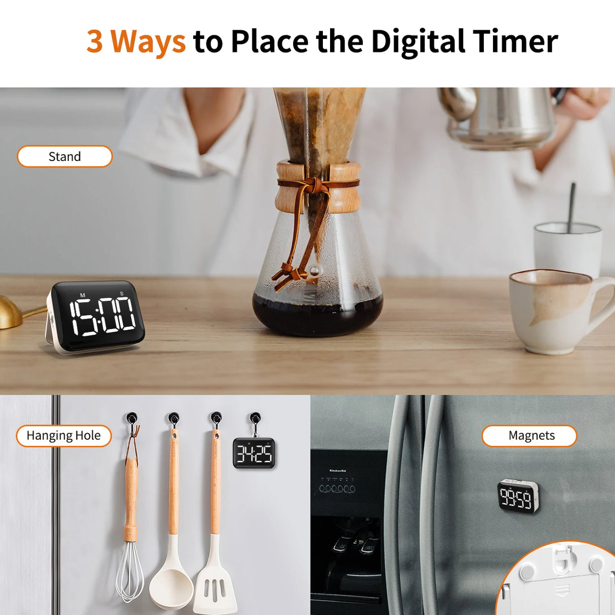 NOKLEAD Home Multifunction Kitchen Timer Digital Timer Countdown Bracket Cooking Timer Cooking Accessories Study Stopwatch