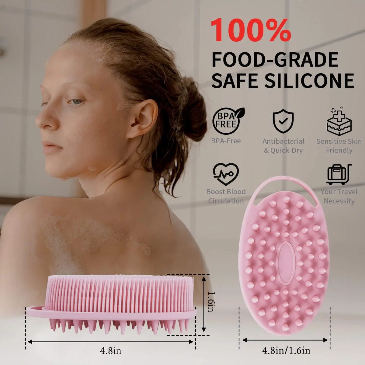 2 in 1 Soft Silicone Body Brush Wash Bath Shower Exfoliating Skin Fit For Baby Bath Shampoo Facial Massage Brush