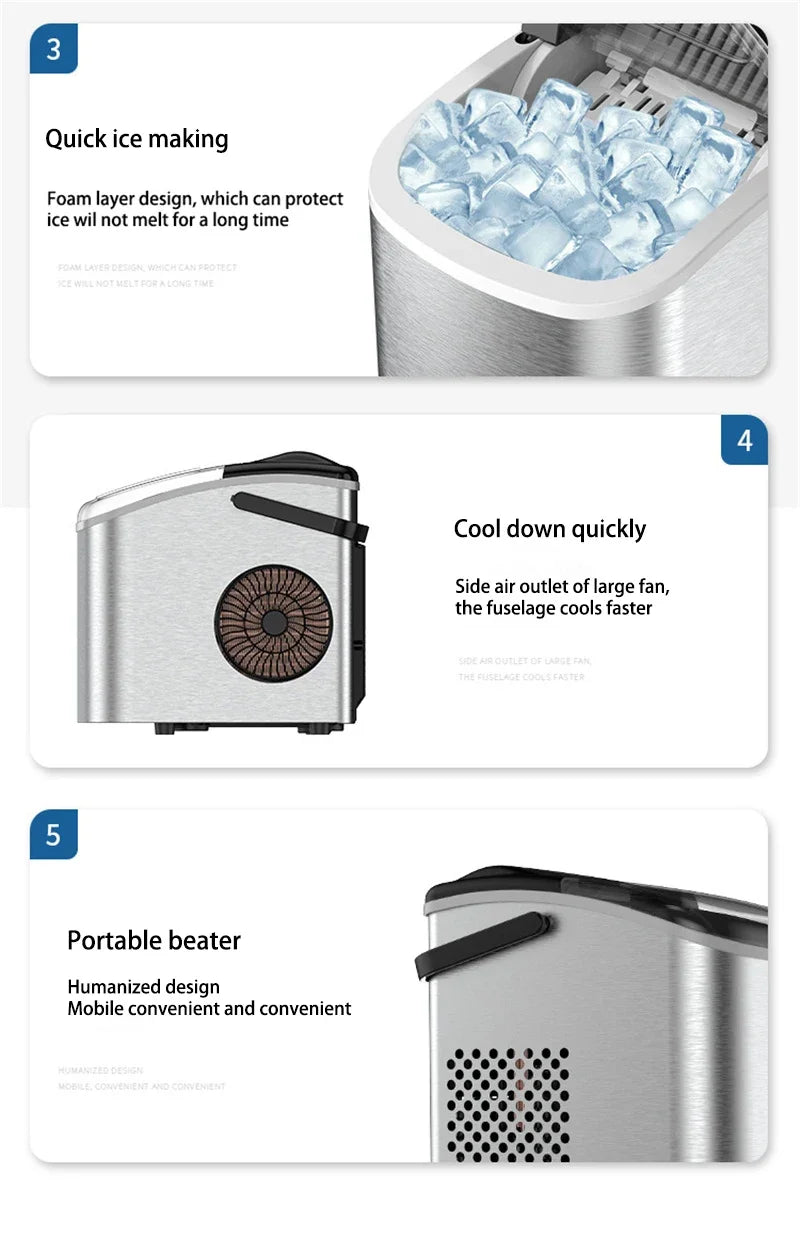 Electric Ice maker for Bar Home Kitchen Office bullet cylindrical Cube Maker via Scoop Automatic mini ice making Machine