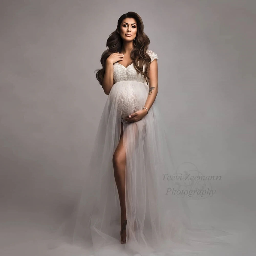 Bohemian Photo Shooting Pregnancy Dress Lace Bodysuit Tulle Long Dress  Boho Style Maternity Dresses For Photo Shoot