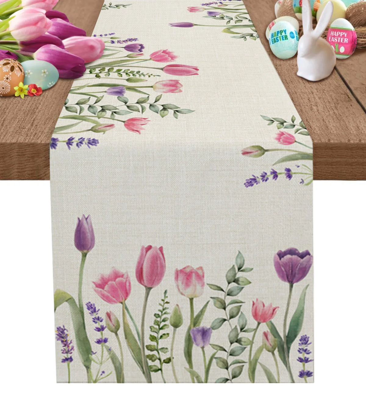 Spring Flower and Butterfly Table Runner, Luxury Kitchen Dinner Table Cover, Wedding Party Decor, Cotton Linen Tablecloth