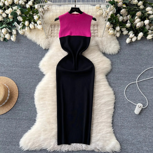 YuooMuoo Sexy Package Hips Split Bodycon Long Dress 2024 New Fashion Sleeveless Knitted Summer Dress Streetwear Ladies Outfits