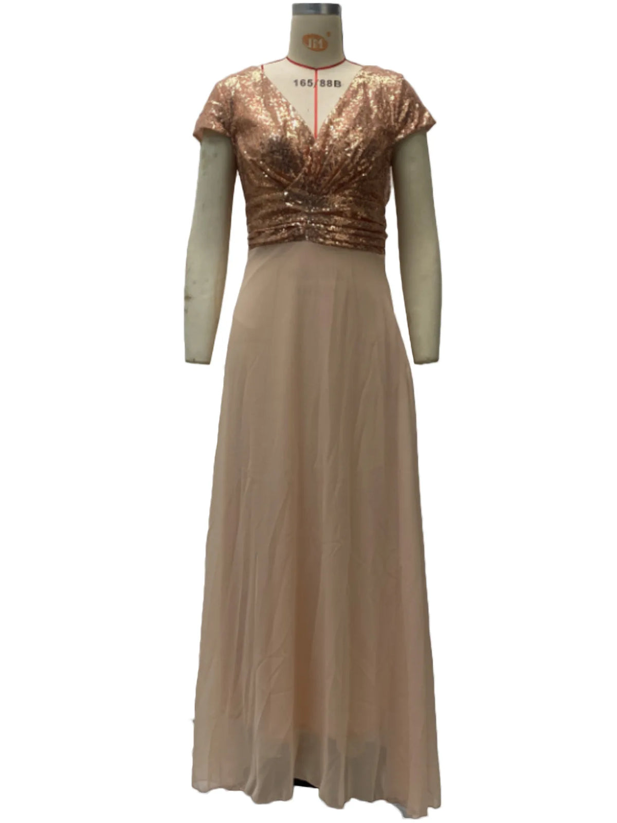 Elegant Sequins Chiffon Dress for Women V Neck Pleated Hem Female Sequins Chiffon Prom Cocktail Long Dress Wedding Evening Dress