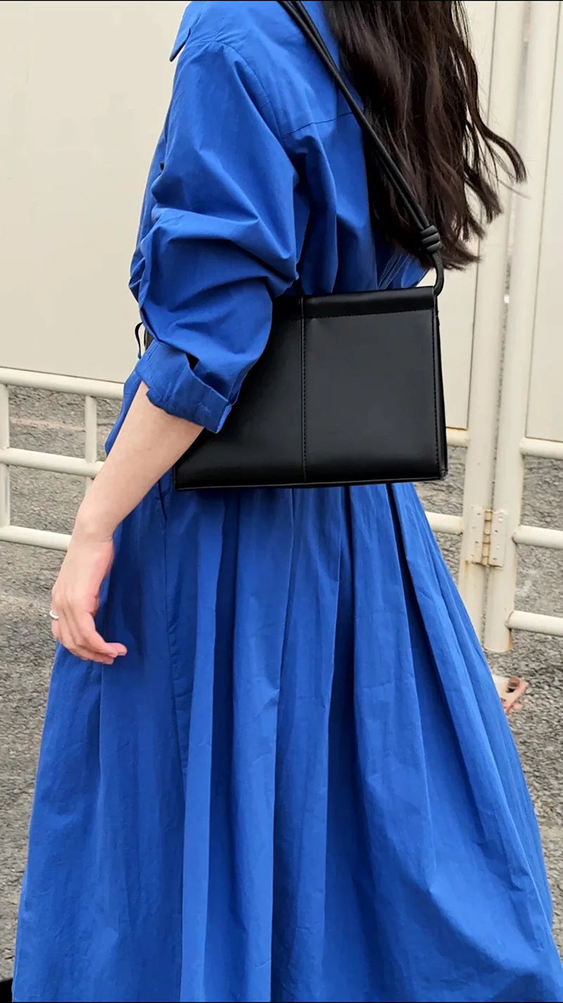 Polo‘s Collar Shirt Dress  Women Spring Slimming Long Dress With A Cinched Waist Blue / Pink