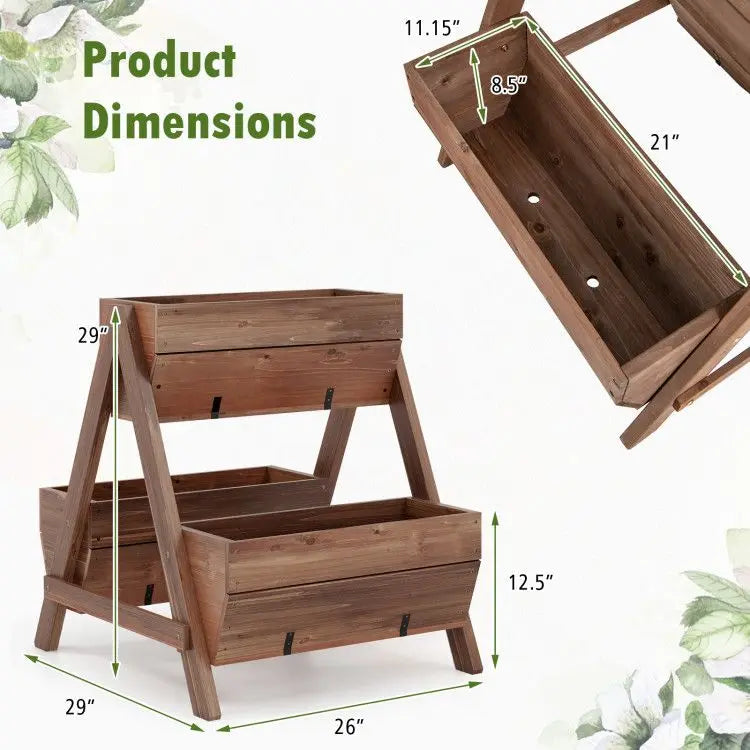 Vertical Raised Garden Bed with 3 Wooden Planter Boxes for Flower Pots & Planters