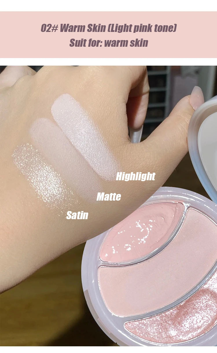 3-color Highlighter Palette Multi-use Mash Potato Pearlescent Matte Facial Contour Powder Cream Natural 3D Face Brighten Makeup