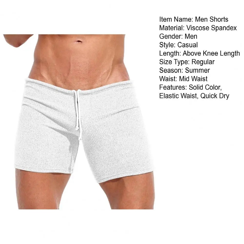 Above Knee Length Pants Men's Summer Drawstring Shorts Slim Fit Above Knee Length Solid Color Vacation Beach Sport Casual