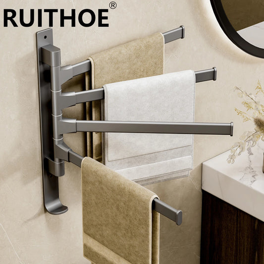Bathroom Towel Rack Rotatable Towel Holder Space Aluminum 1/2/3/4/5-Bar Towel Hanger Kitchen Kitchen Hanging Wall Mounted