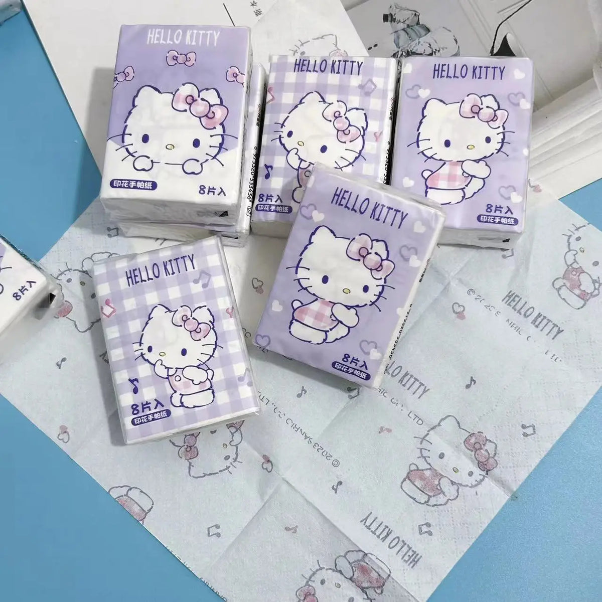 Kawaii Hello Kitty Handkerchief Paper Cartoon Sanrio Pochacco Kitty Printed Napkins Portable Small Pocket Tissues Facial Paper