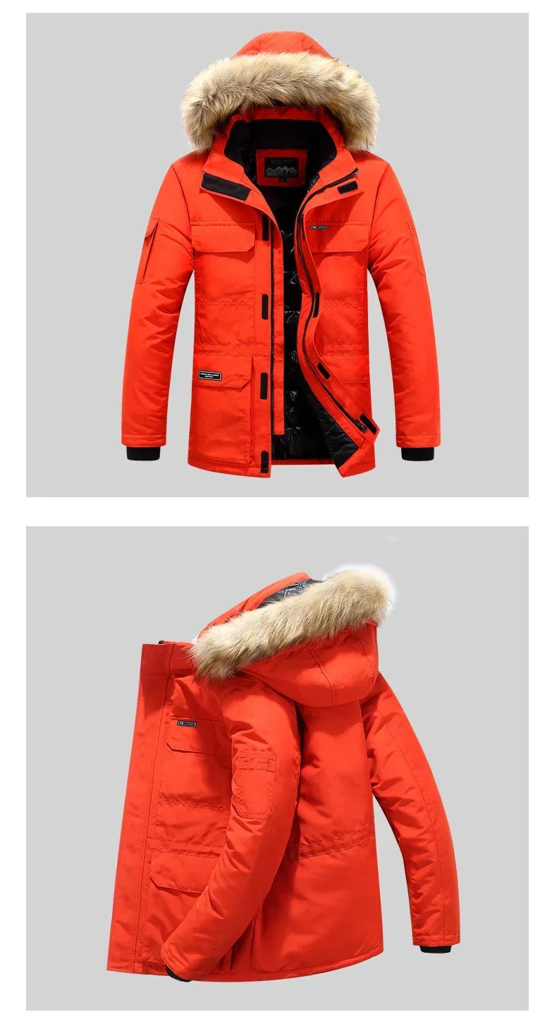 New Men Parkas Coat Windbreaker Big Pockets Wholesale Winter Parkas Men Thicken Coat Fur Hooded Jacket Overcoat Keep Warm Male