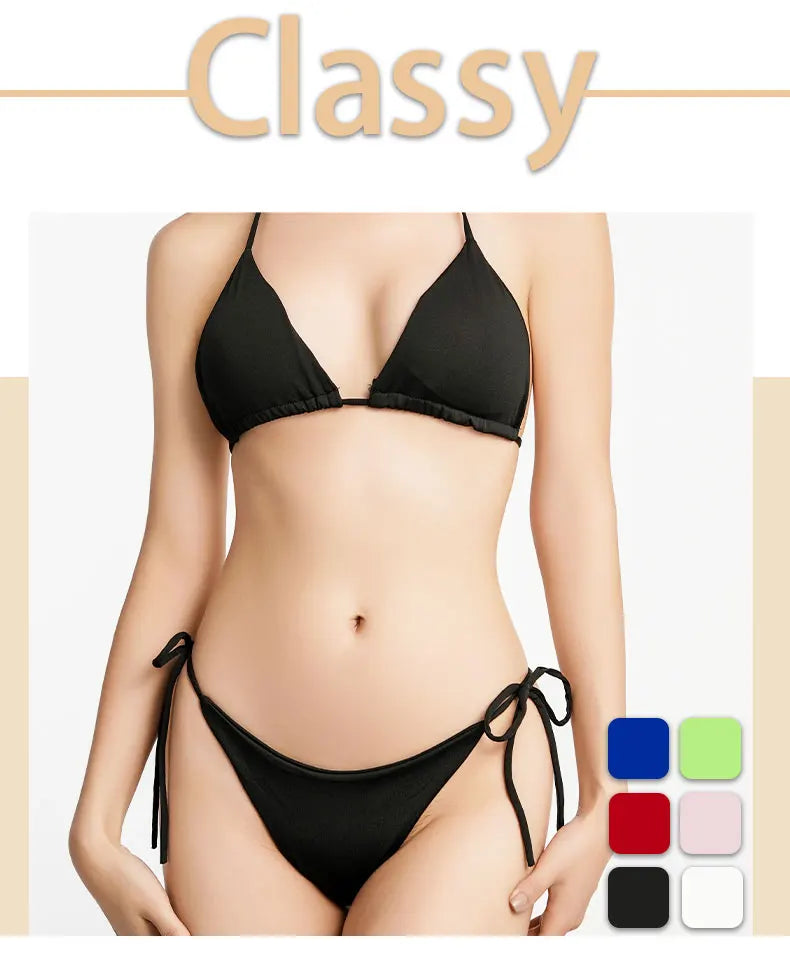 Women Two Pieces Padded Bikini Set Sexy Bra Side Tie Thong Swimsuit  Three-point Bandage Brazilian Style Swimwear Biquinis