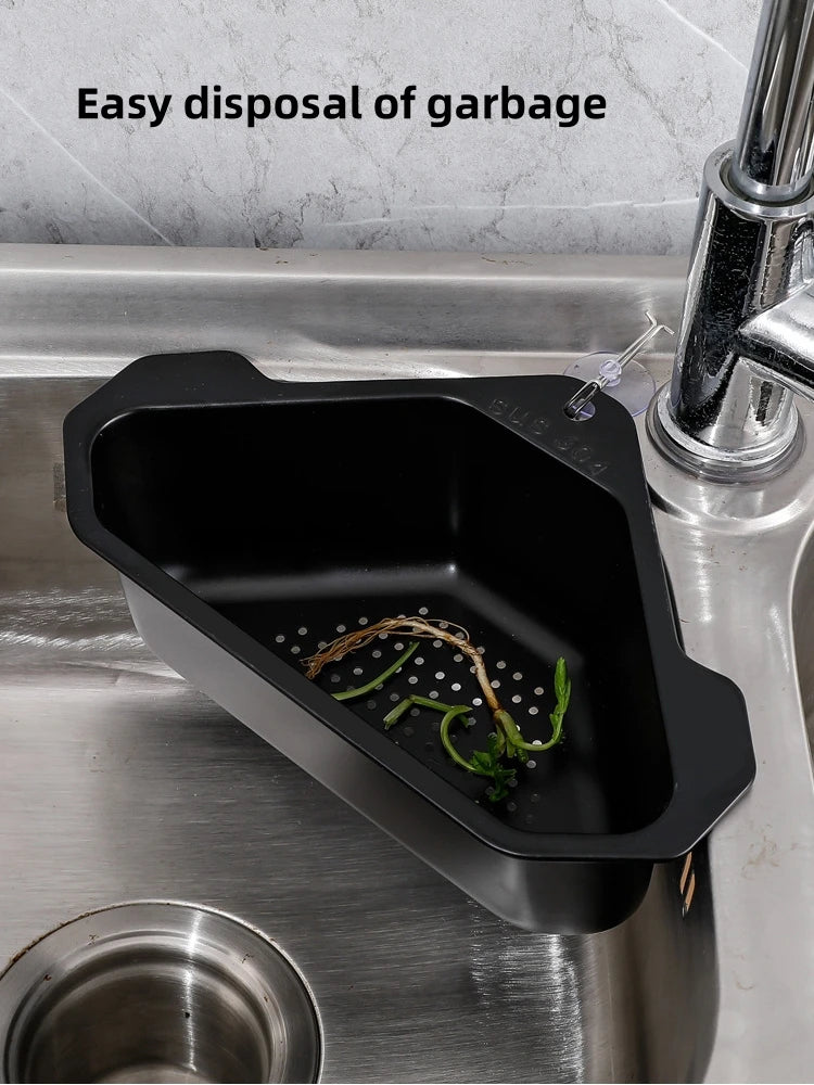 Stainless Steel Triangle Drain Basket Kitchen Sink Filter Shelf Fruit Vegetable Drainer Storage Rack Basket Bar with Suction Cup