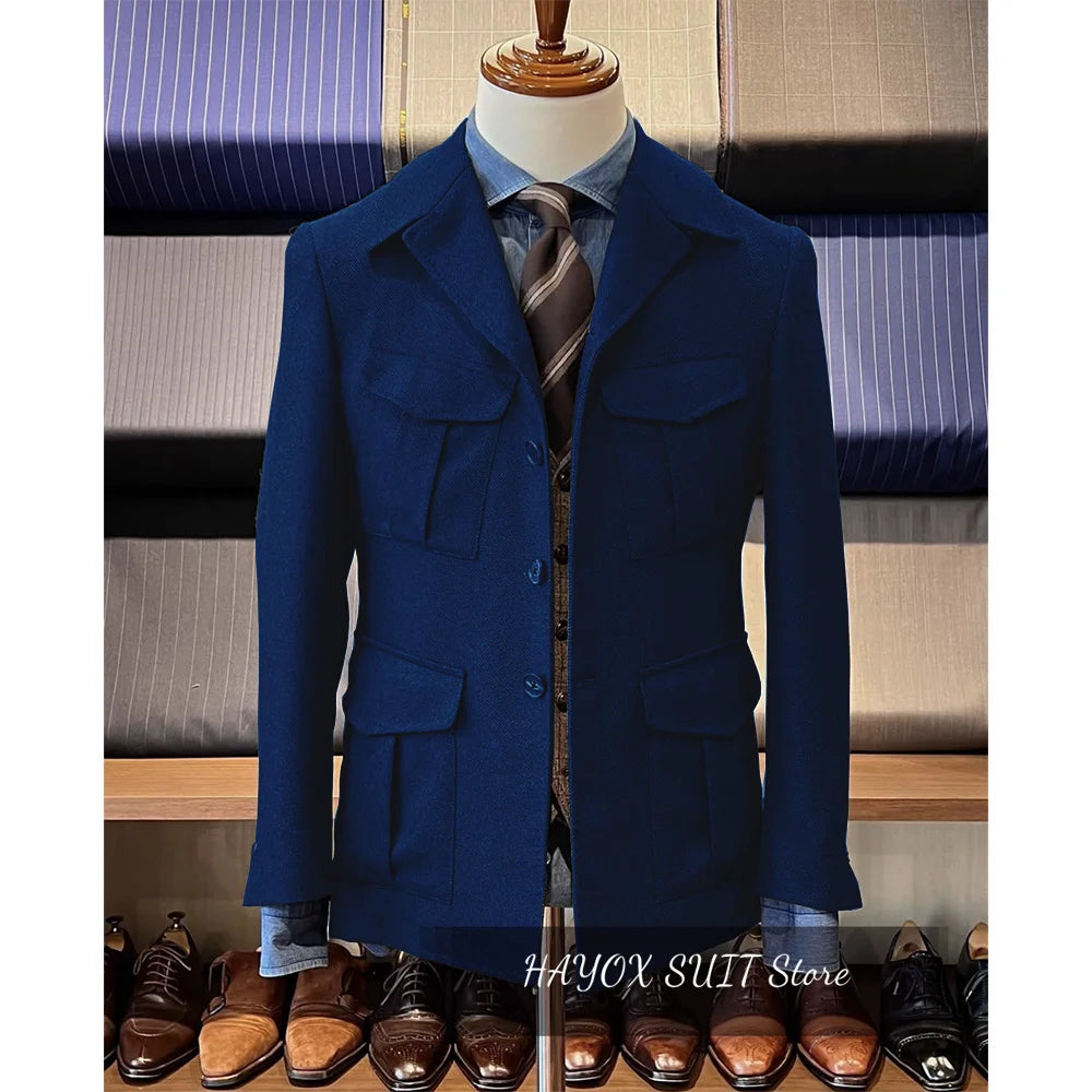 Men's Herringbone Hunting Jacket Casual 4 Pockets Fashion Design Vintage Tweed Blazer Blazer Single Breasted Comfortable Work