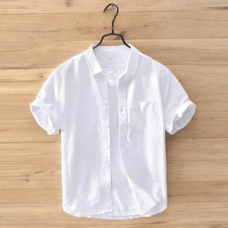 2024High-quality Men Solid Color Short-sleeve Shirts Made 100% Cotton, Suitable for Business  Casual Wear.M-3XL Loose Jacket